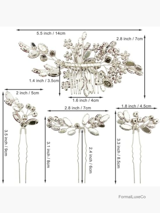 4 Crystal Flower Hair Side Combs Pins Bridal Wedding Hair Accessories Set main image 5